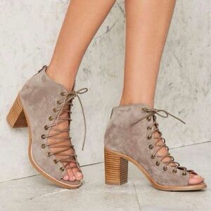 Jeffery Campbell Suede Cors Lace Up Heeled Booties, NEW